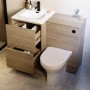1000mm Oak Wood Effect Toilet and Sink Unit with Round Toilet and Matt Black Push Button - Palma