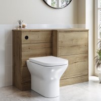 1100mm Wood Effect Right Hand Toilet and Sink Unit with Square Toilet and Matt Black Push Button - Palma 1100mm Wood Effect Right Hand Toilet and Sink Unit with Square Toilet and Matt Black Push Button - Palma