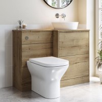 1100mm Wood Effect Right Hand Toilet and Sink Unit with Triangular Basin and Chrome Push Button - Palma 1100mm Wood Effect Right Hand Toilet and Sink Unit with Triangular Basin and Chrome Push Button - Palma