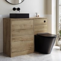 1100mm Wood Effect Toilet and Sink Unit Left Hand with Black Toilet Basin & Fittings - Palma 1100mm Wood Effect Toilet and Sink Unit Left Hand with Black Toilet Basin & Fittings - Palma