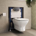 BUN/PALWH/91068 Wall Hung Rimless Toilet with Soft Close Seat, Chrome Pneumatic Flush Plate, 820mm Frame & Cistern – Palma