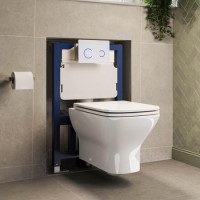 Wall Hung Rimless Toilet with Soft Close Seat, White Glass Sensor Flush Plate, 820mm Frame & Cistern – Palma Wall Hung Rimless Toilet with Soft Close Seat, White Glass Sensor Flush Plate, 820mm Frame & Cistern – Palma