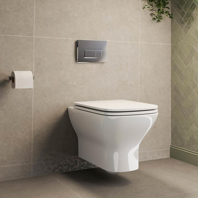 Wall Hung Rimless Toilet with Soft Close Seat, Chrome Pneumatic Flush Plate, 1168mm Frame & Cistern – Palma