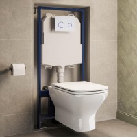 Wall Hung Rimless Toilet with Soft Close Seat, White Glass Sensor Flush Plate, 1168mm Frame & Cistern – Palma