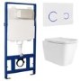 Palma Wall Hung Toilet 1160mm Pneumatic Frame & Cistern & White Glass Flush Plate