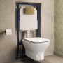 Wall Hung Rimless Toilet with Soft Close Seat, Brushed Brass Mechanical Flush Plate, 1168mm Frame & Cistern – Palma