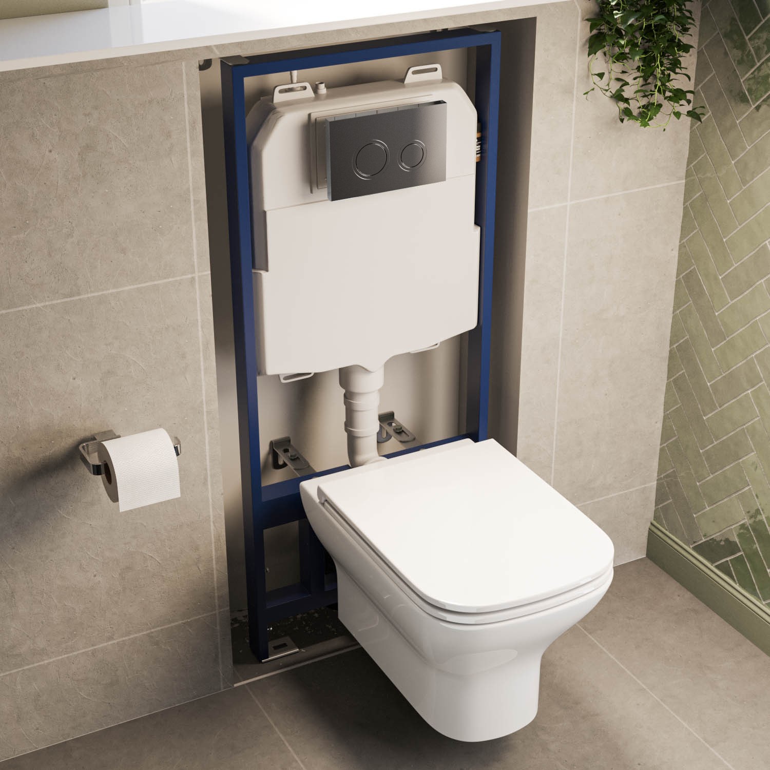 Wall Hung Rimless Toilet - Includes Cistern Wall Hung Frame Soft Close Seat And Black Flush Boston Bunbeba 2755684628
