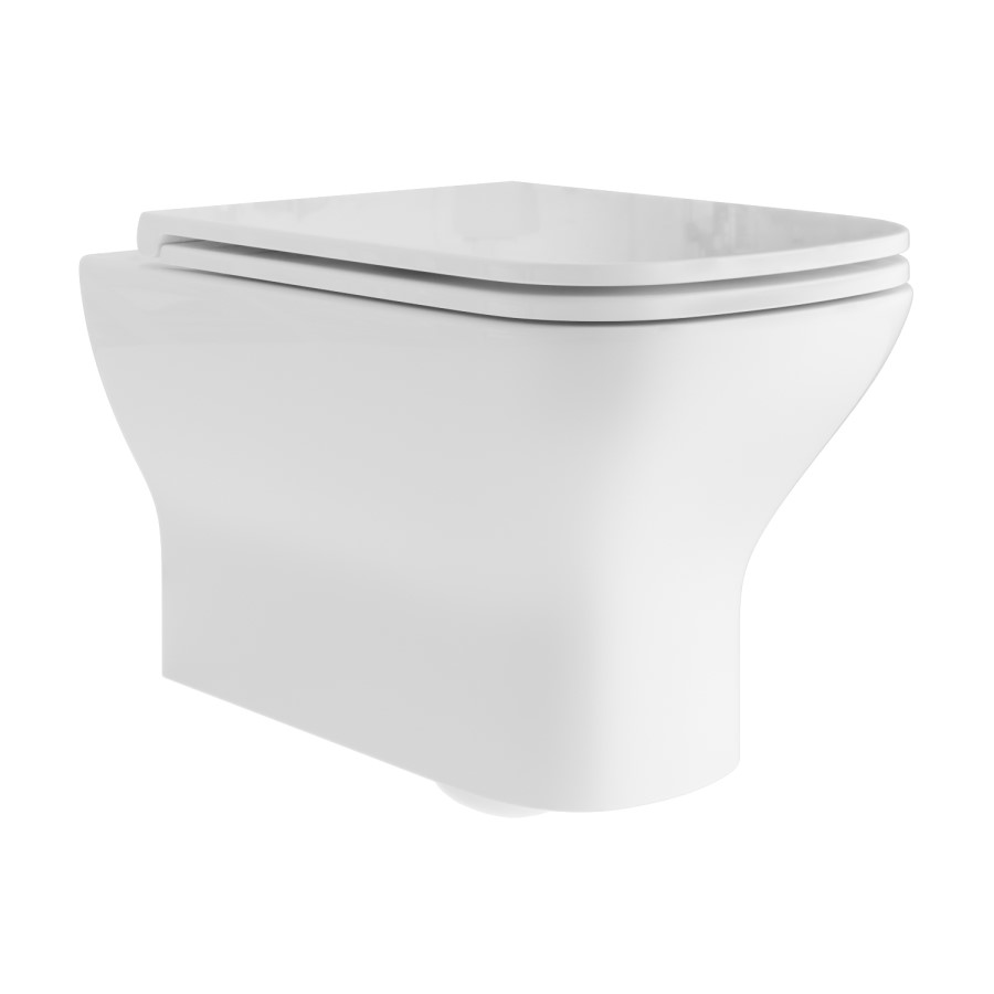 Wall Hung Rimless Toilet with Soft Close Seat, White Glass Sensor Flush Plate, 820mm Frame & Cistern – Palma