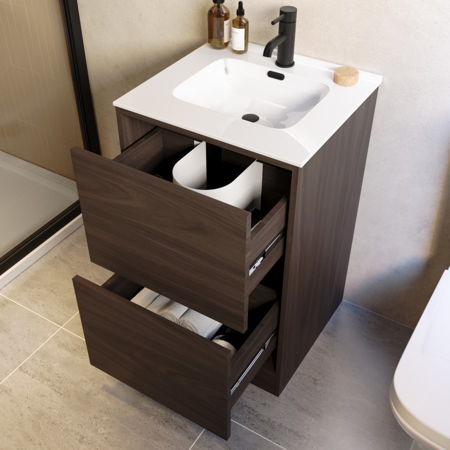 500mm Walnut Effect Freestanding Vanity Unit with Basin - Palma