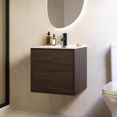 Palma — 500mm Walnut Wood Effect Wall Hung Vanity Unit