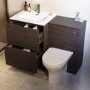 1100mm Walnut Wood Effect Toilet and Sink Unit with Round Toilet and Brushed Brass Push Button - Palma