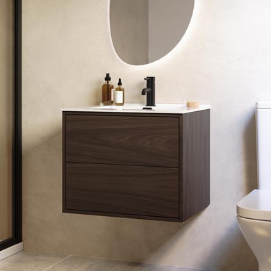 Palma — 600mm Walnut Wood Effect Wall Hung Vanity Unit