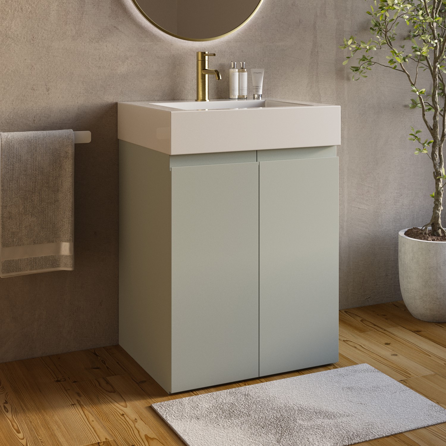Panama Green 600Mm Freestanding Vanity Unit With Basin