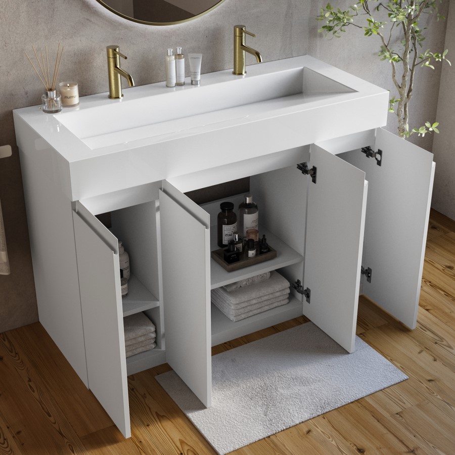 1200mm White Freestanding Double Vanity Unit with Basin - Panama