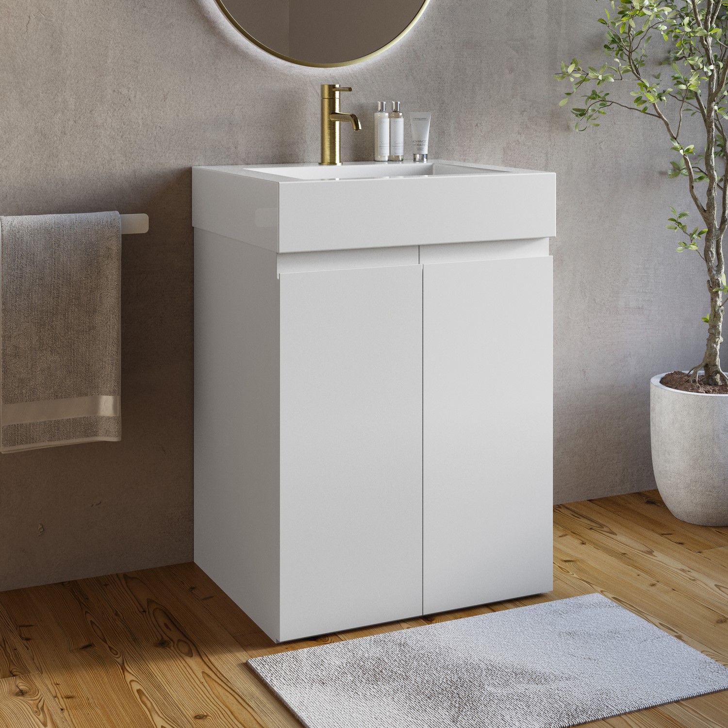 Panama White 600Mm Freestanding Vanity Unit With Basin