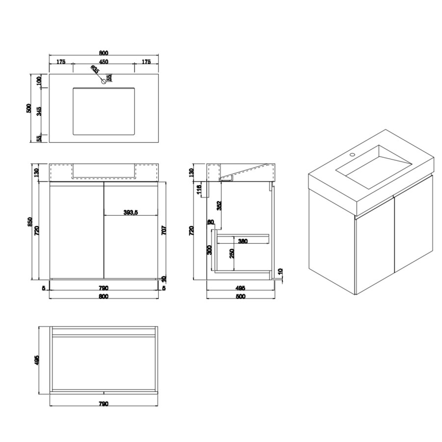 800mm White Freestanding Vanity Unit with Basin - Panama