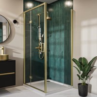 ONLY OPENED - Brushed Brass 8mm Glass Rectangular Hinged Shower Enclosure 1000x800mm - Pavo ONLY OPENED - Brushed Brass 8mm Glass Rectangular Hinged Shower Enclosure 1000x800mm - Pavo