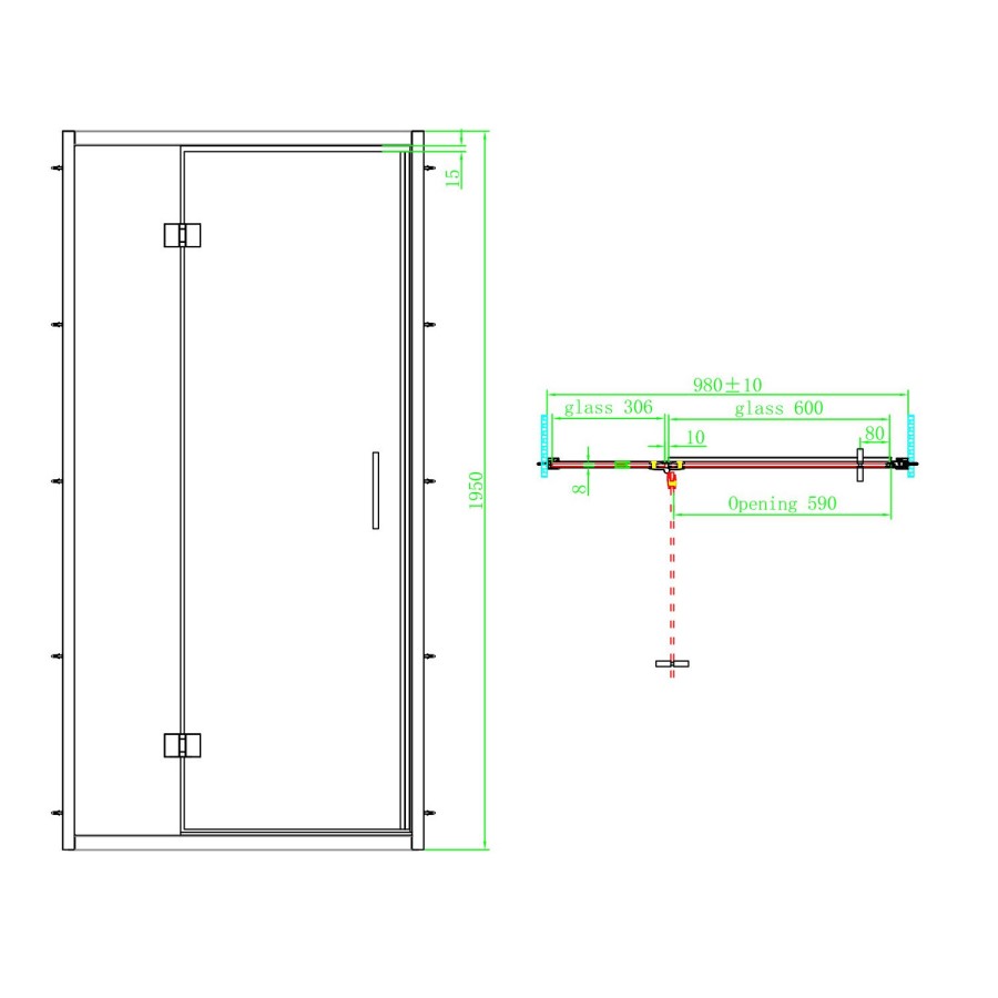 Black 8mm Glass Rectangular Hinged Shower Enclosure 1000x700mm - Pavo