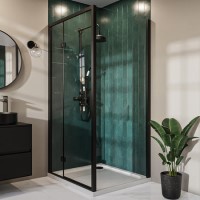 1200 x 760mm Matt Black Rectangular Hinged Shower Enclosure - Pavo