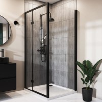 1200x800mm Black 8mm Glass Rectangular Hinged Shower Enclosure - Pavo 1200x800mm Black 8mm Glass Rectangular Hinged Shower Enclosure - Pavo