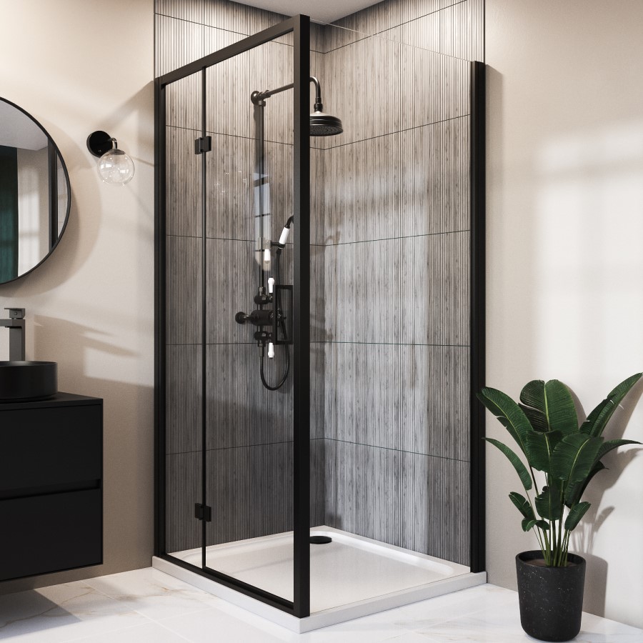 1200x900mm Black 8mm Glass Rectangular Hinged Shower Enclosure - Pavo