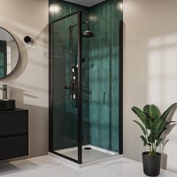 900 x 760mm Matt Black Rectangular Hinged Shower Enclosure - Pavo