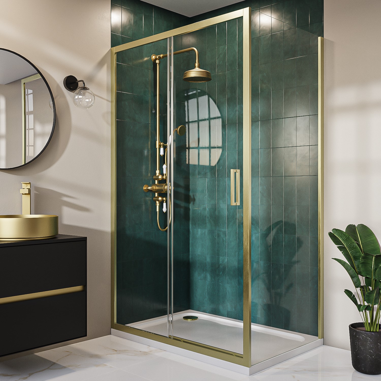 Pavo Brass 1000X900mm Brushed 8Mm Glass Rectangular Sliding Shower Enclosure
