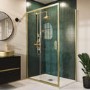 1200x800mm Brushed Brass 8mm Glass Rectangular Sliding Shower Enclosure with Low Profile Shower Tray - Pavo