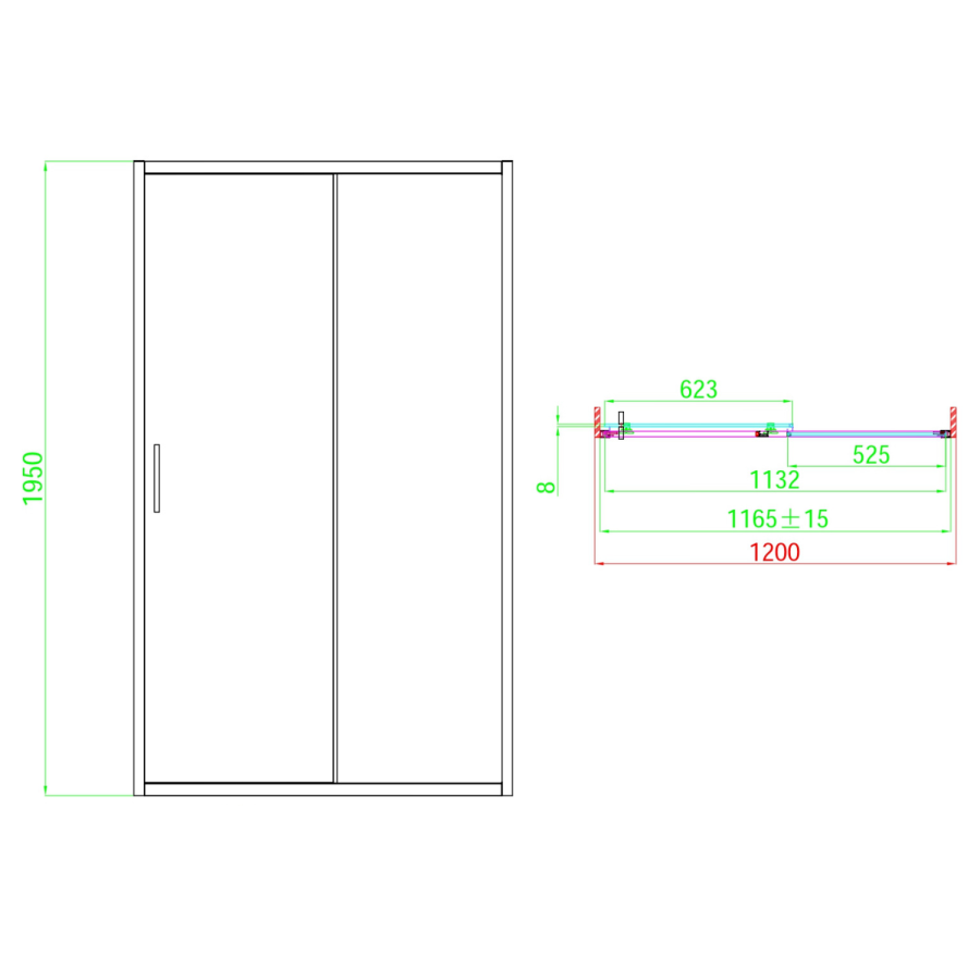 1200mm Brushed Brass Sliding Shower Door 8mm Glass - Pavo