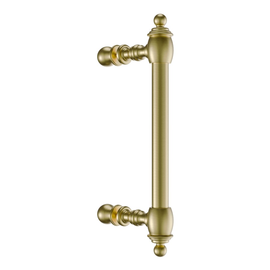 1200mm Brushed Brass Sliding Shower Door 8mm Glass with Traditional Handle - Pavo 