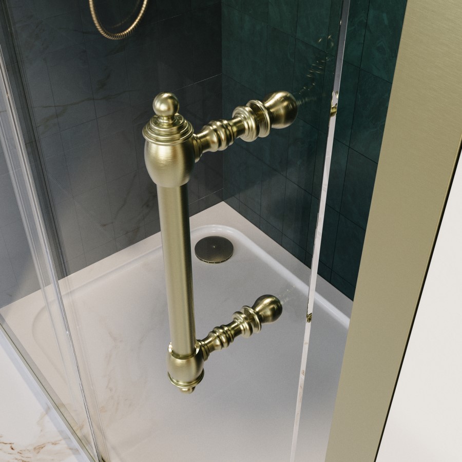 1200mm Brushed Brass Sliding Shower Door 8mm Glass with Traditional Handle - Pavo 