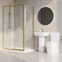 1200 x 800mm Brass Rectangular Sliding Door Shower Enclosure with Side Panel Suite with Toilet and Basin - Pavo