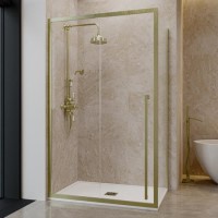 1200x800mm Brushed Brass 8mm Glass Sliding Shower Enclosure with Extended Handle - Pavo