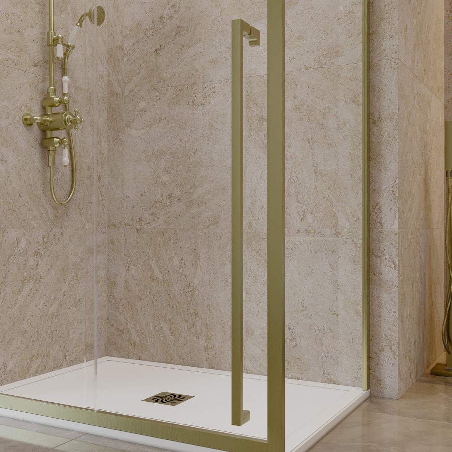 1200x800mm Brushed Brass 8mm Glass Sliding Shower Enclosure with Extended Handle - Pavo