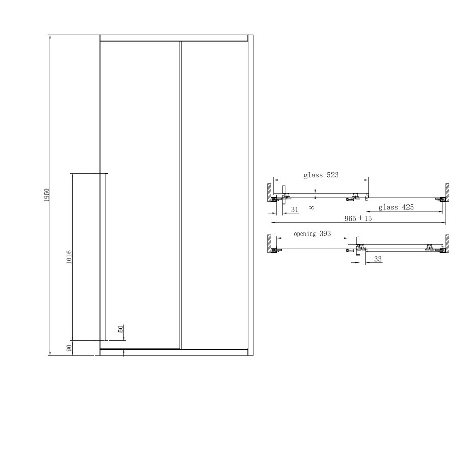 Black 8mm Sliding Shower Door Extended Handle 1000mm with 700mm Side Panel  - Pavo
