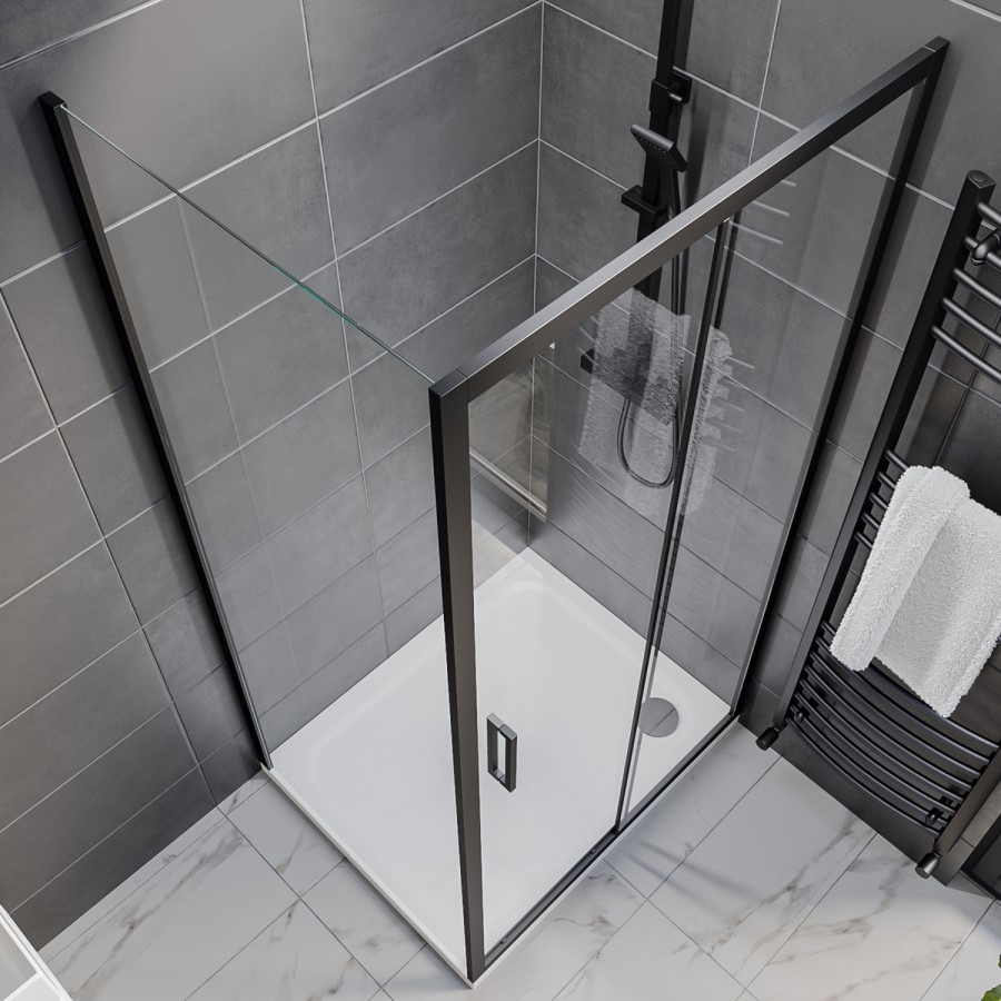1000x700mm Black 8mm Glass Rectangular Sliding Shower Enclosure - Pavo