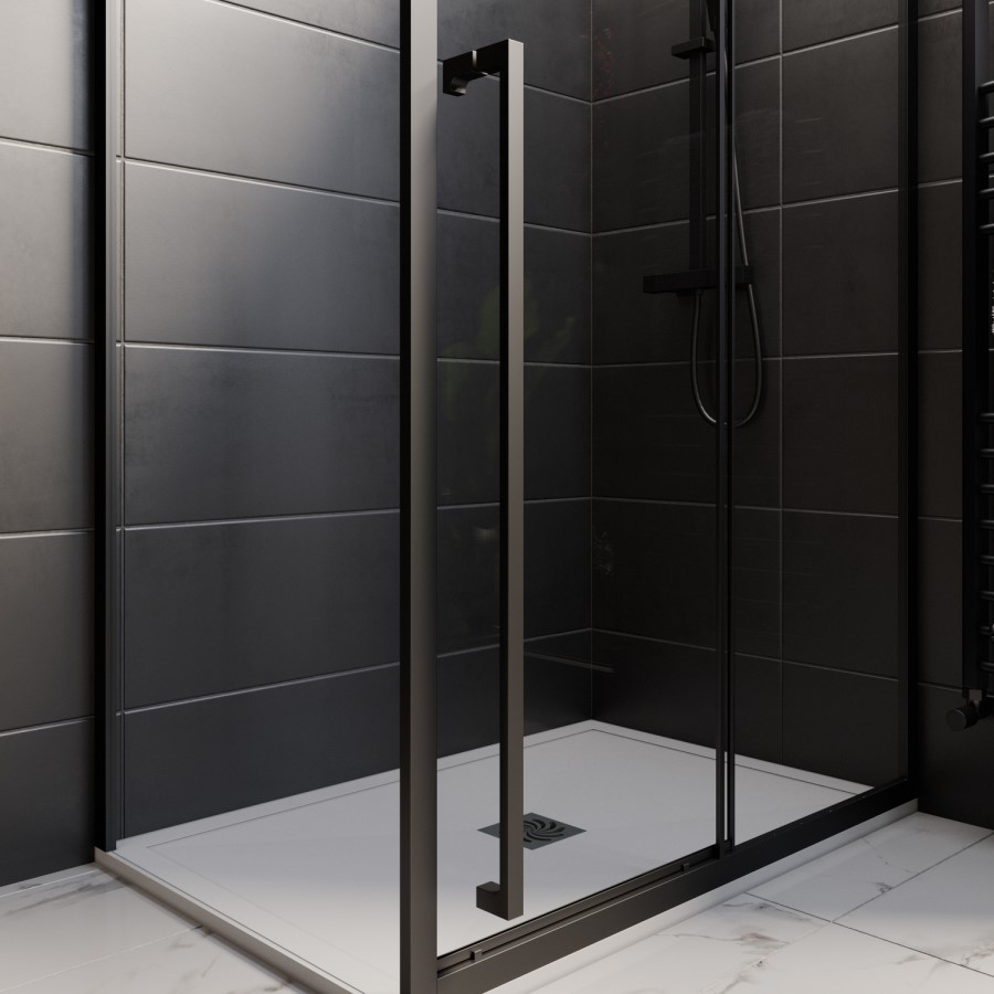 1000x800mm Black 8mm Glass Sliding Shower Enclosure with Extended Handle - Pavo