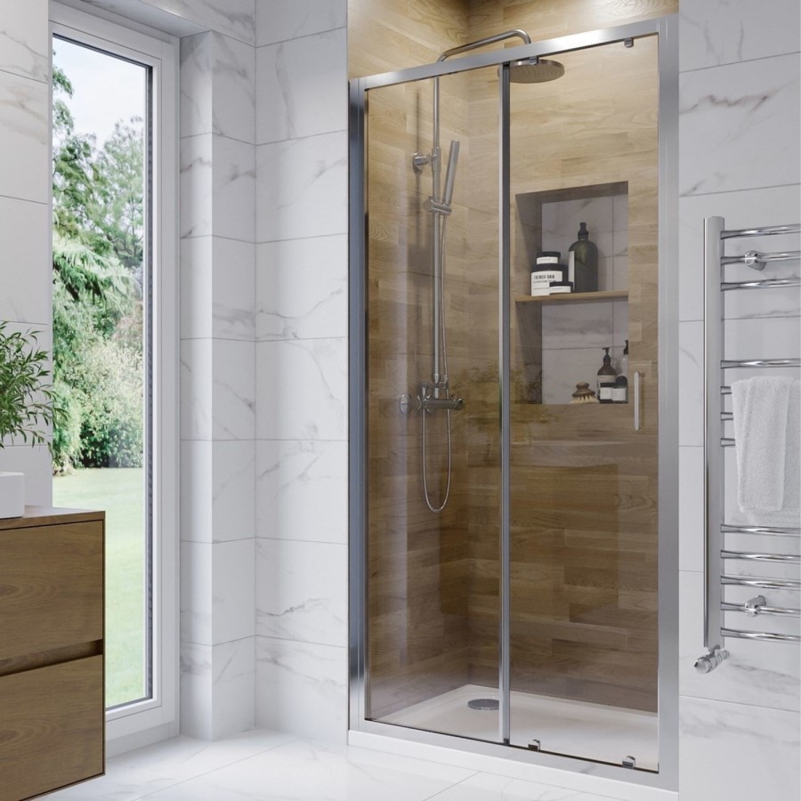 1000 x 800mm Chrome Rectangular Sliding Door Shower Enclosure Suite with Toilet and Basin - Carina