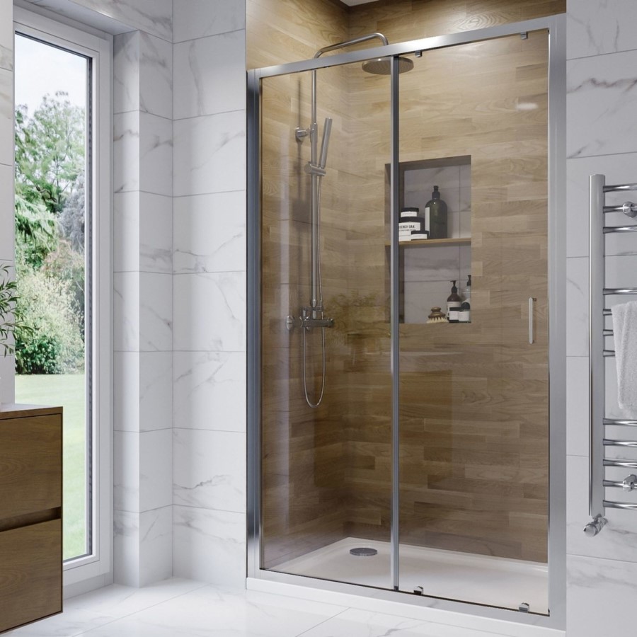 1200 x 800mm Chrome Rectangular Sliding Door Shower Enclosure Suite with Toilet and Basin - Carina