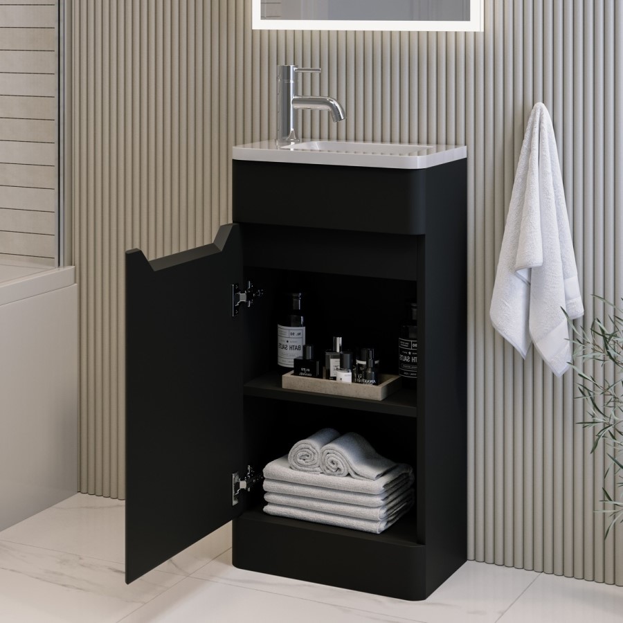 400mm Black Freestanding Cloakroom Right Hand Vanity Unit with Basin - Pendle