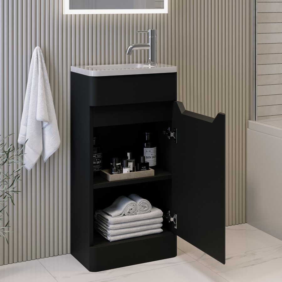 400mm Black Freestanding Cloakroom Left Hand Vanity Unit with Basin - Pendle