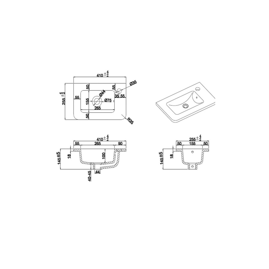 410mm Beige Freestanding Cloakroom Vanity Unit with Basin - Pendle