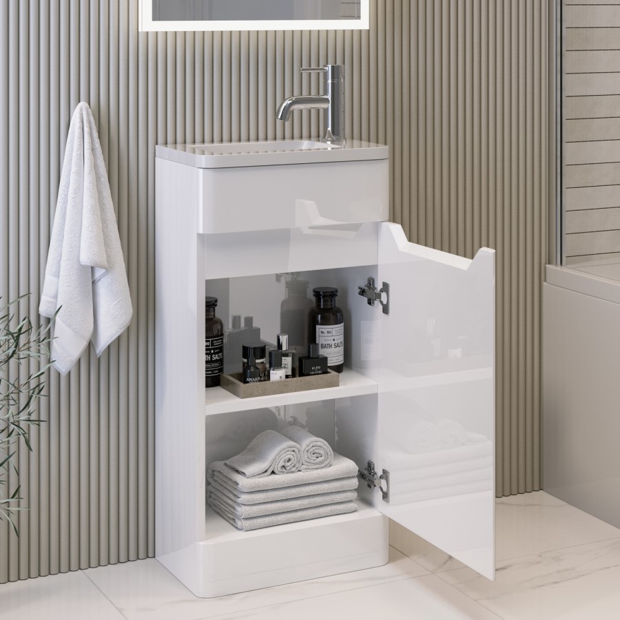 400mm White Freestanding Cloakroom Left Hand Vanity Unit with Basin - Pendle