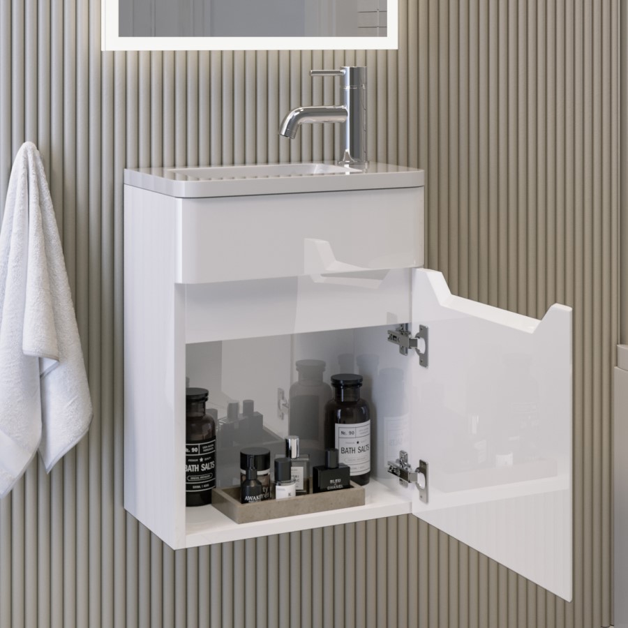400mm White Wall Hung Cloakroom Left Hand Vanity Unit with Basin - Pendle
