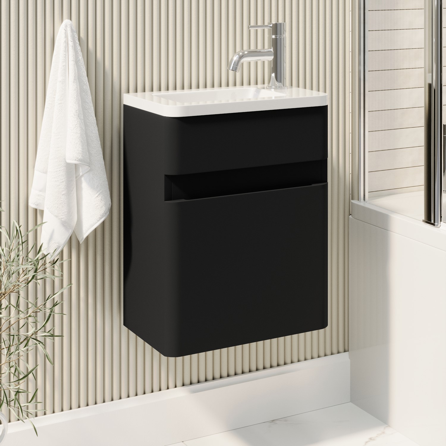 Pendle Black 410Mm Wall Hung Cloakroom Vanity Unit With Basin