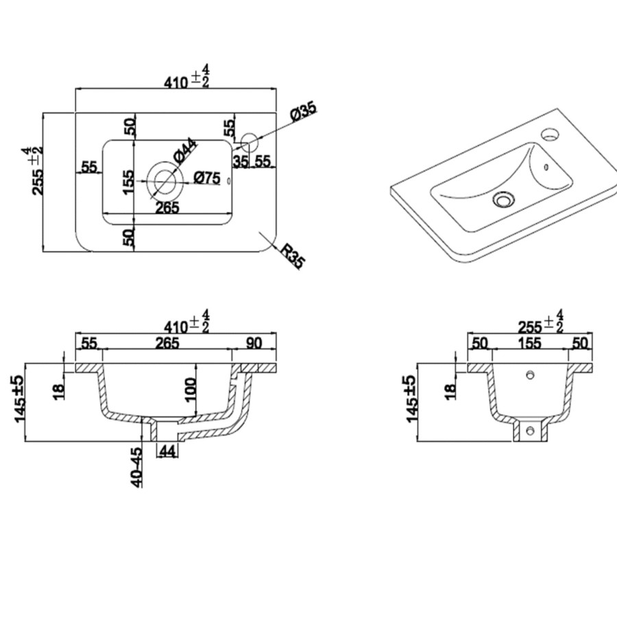 410mm Black Wall Hung Cloakroom Vanity Unit with Basin - Pendle