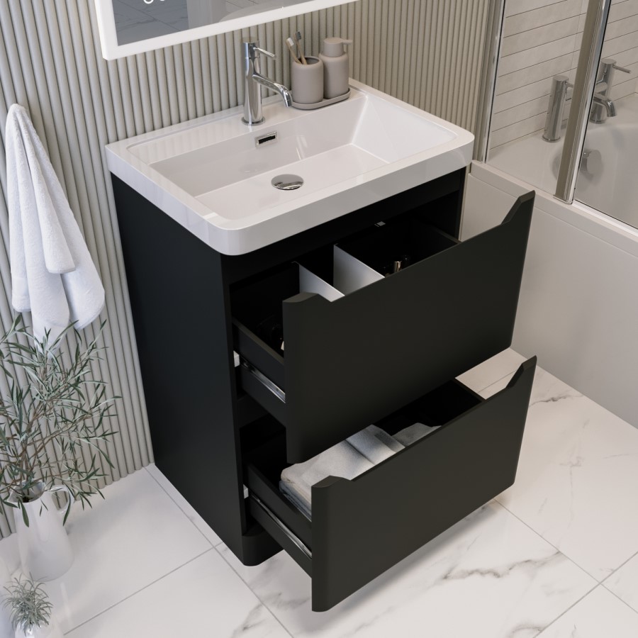 600mm Black Freestanding Vanity Unit with Basin - Pendle