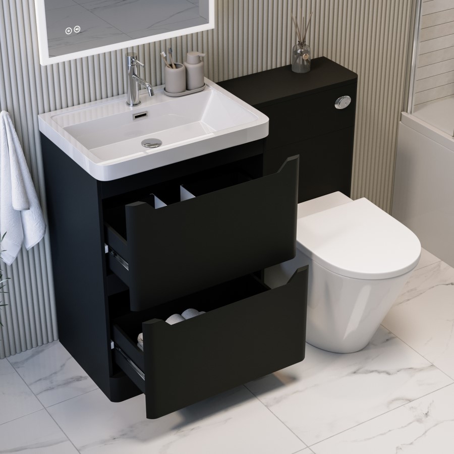 1100mm Black Toilet and Sink Unit with Round Toilet - Pendle