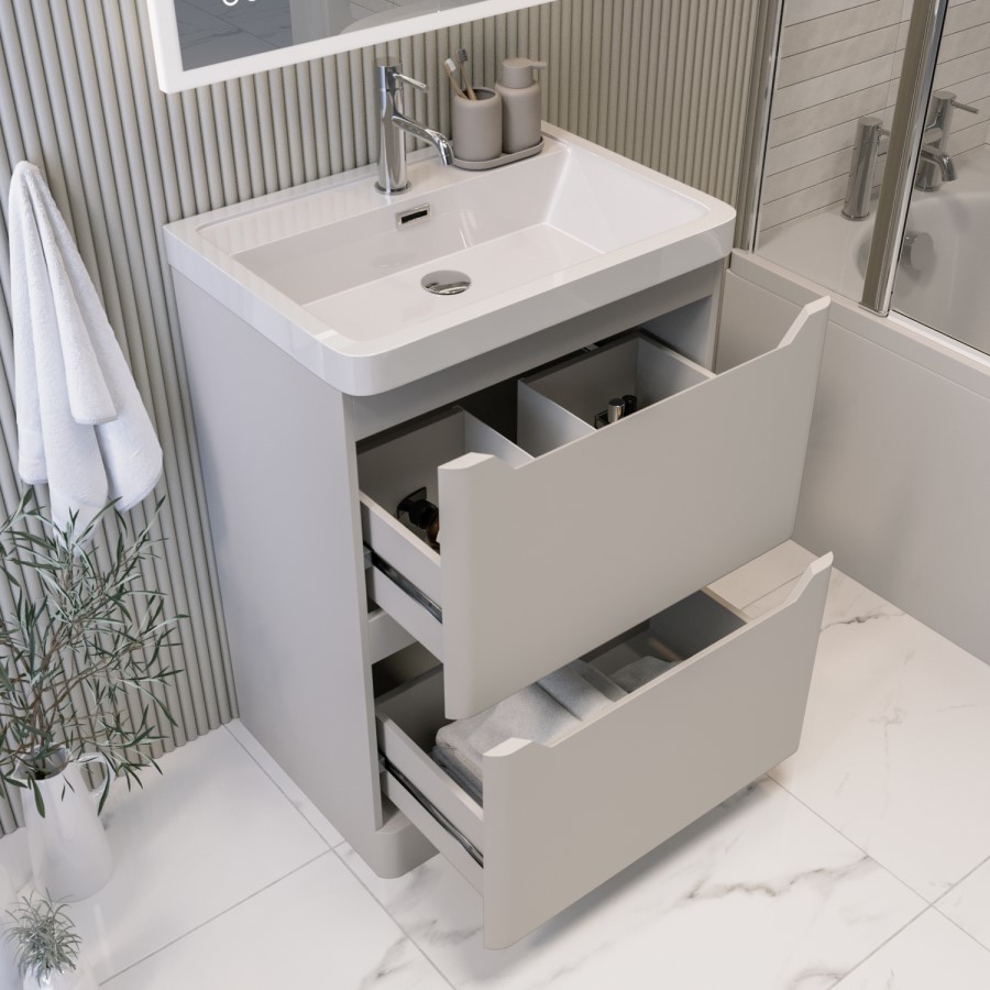 600mm Beige Freestanding Vanity Unit with Basin - Pendle