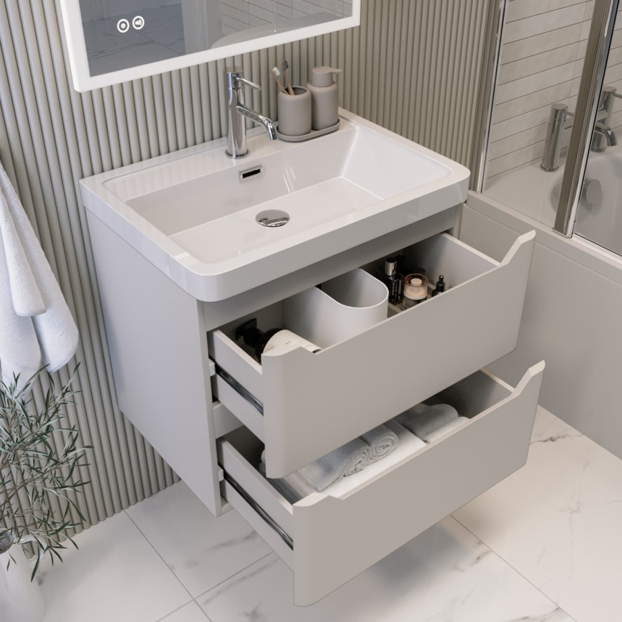 600mm Beige Wall Hung Vanity Unit with Basin - Pendle